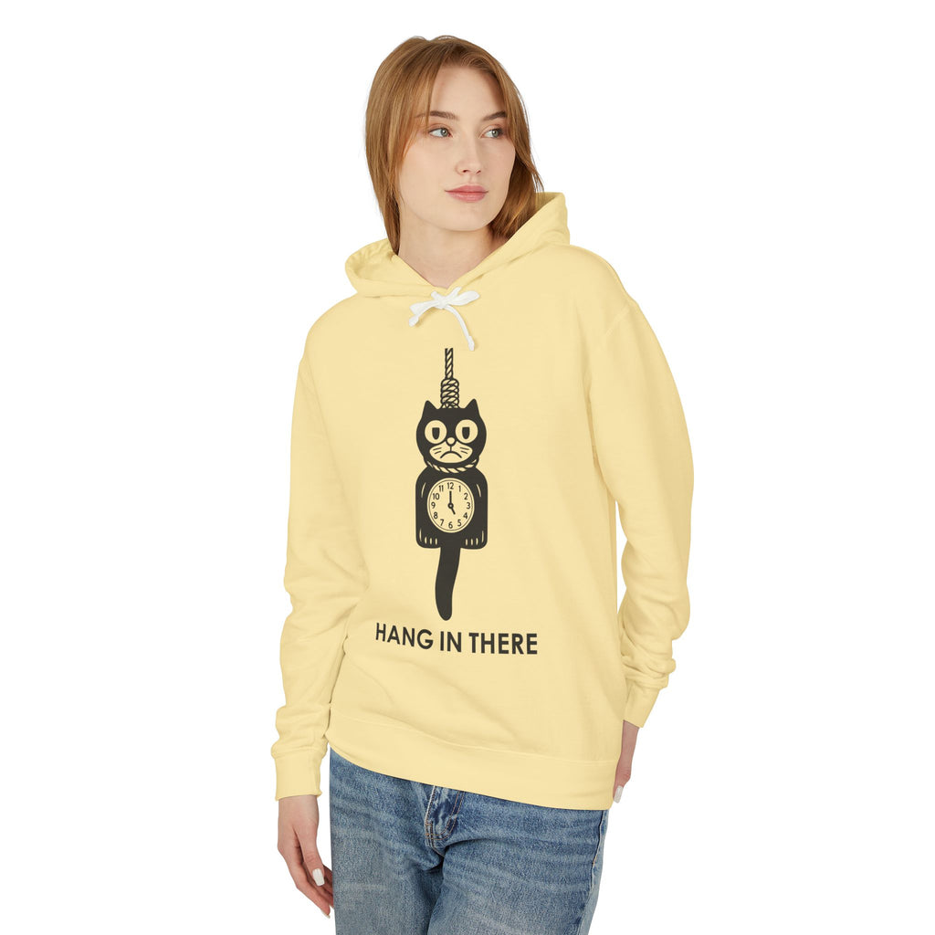 Hang In There Hoodie – Dark Humor Cat Clock Parody Sweatshirt