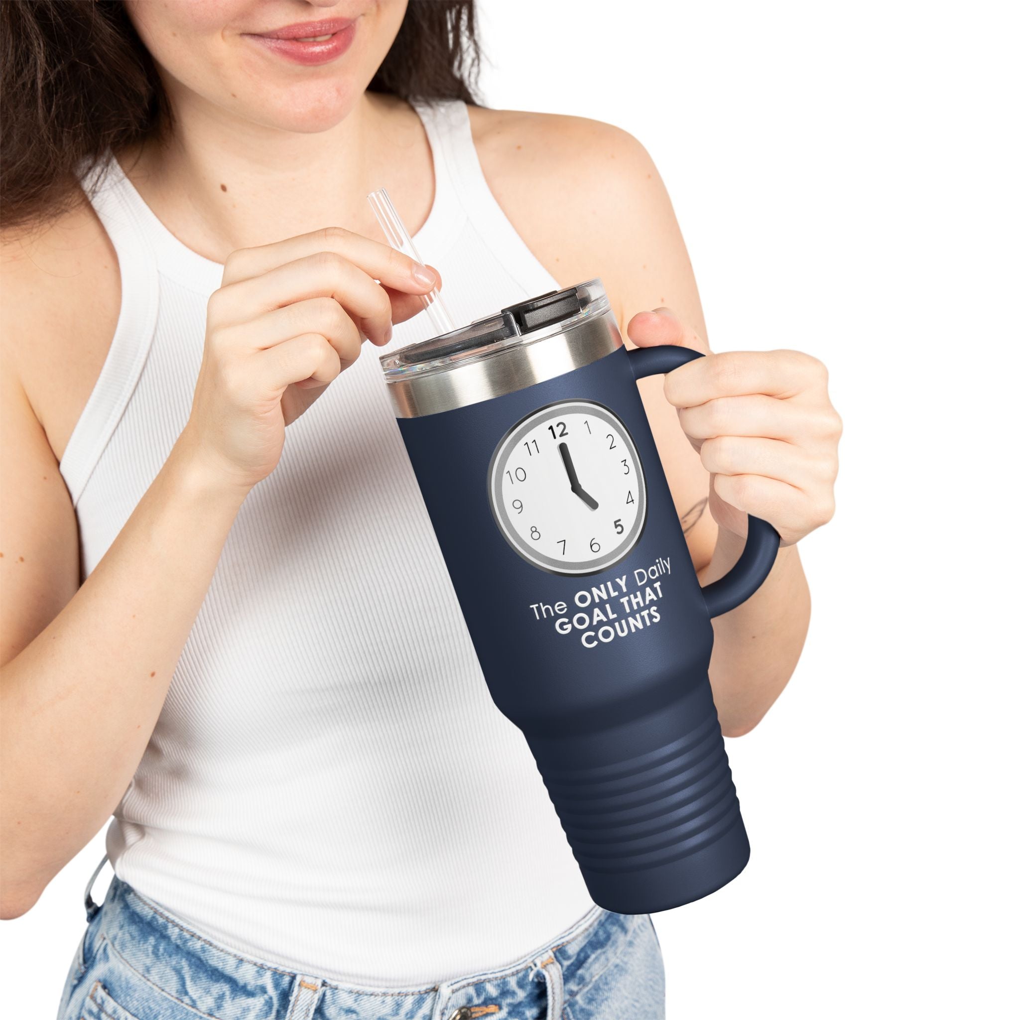 5 O’Clock Daily Goal Travel Mug – Dark Humor Office Survival Tumbler
