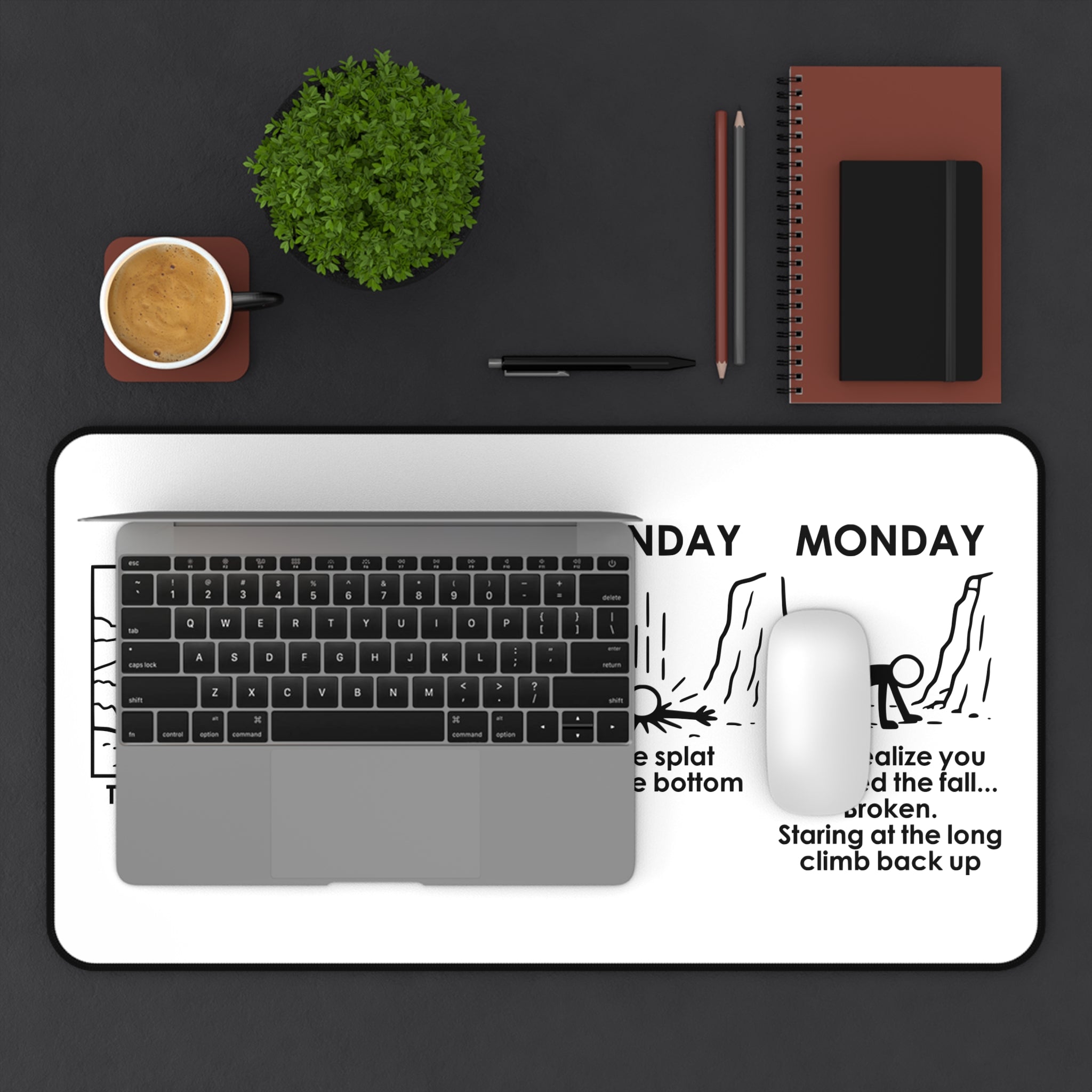 Weekend Cliff Comic Mouse Pad – Dark Humor Friday to Monday Survival Desk Pad