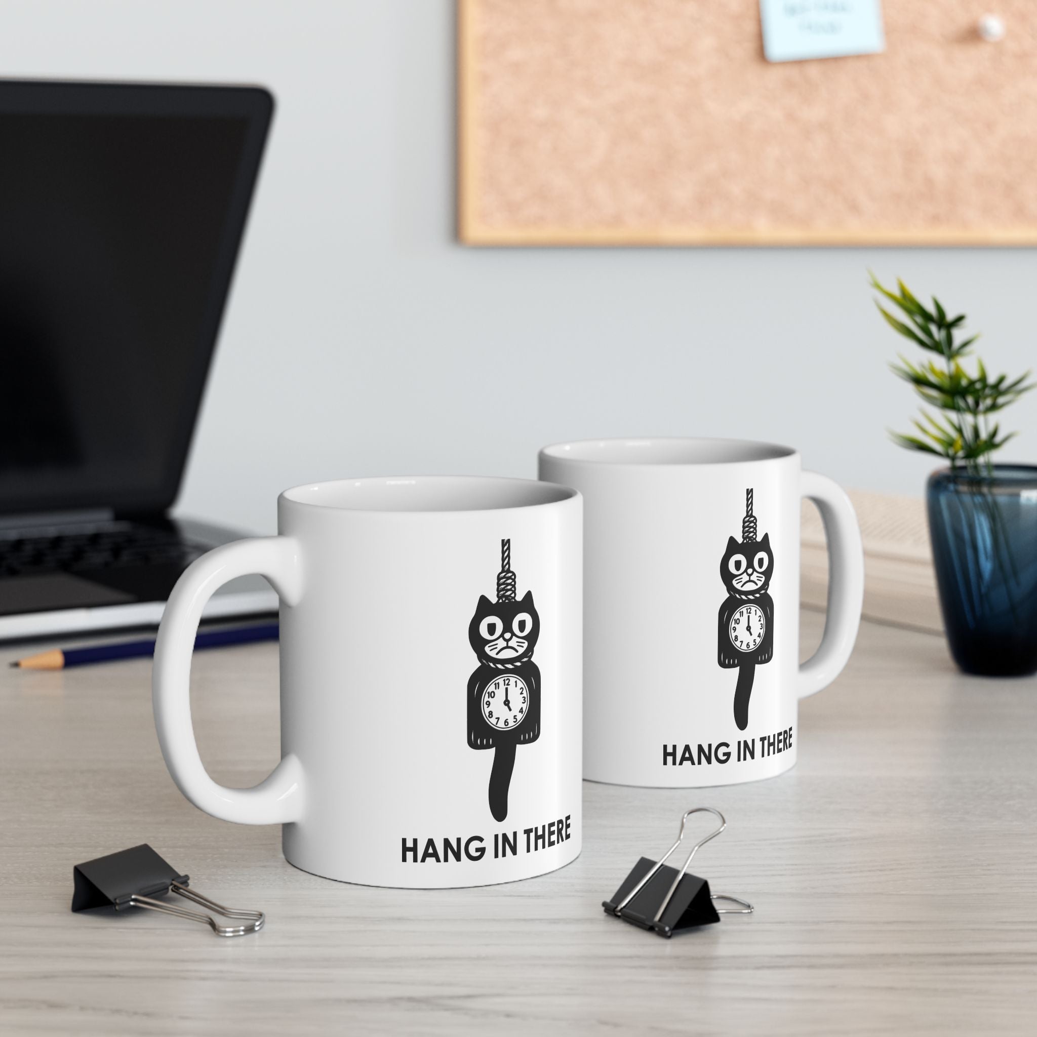 Hang In There Coffee Mug – Dark Humor Cat Clock Parody Cup