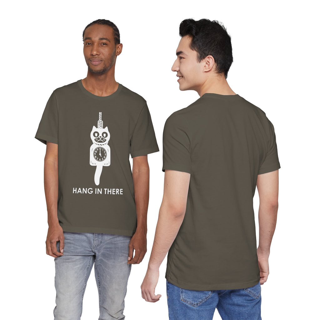 Hang In There T-Shirt – Dark Humor Cat Clock Parody Graphic Tee