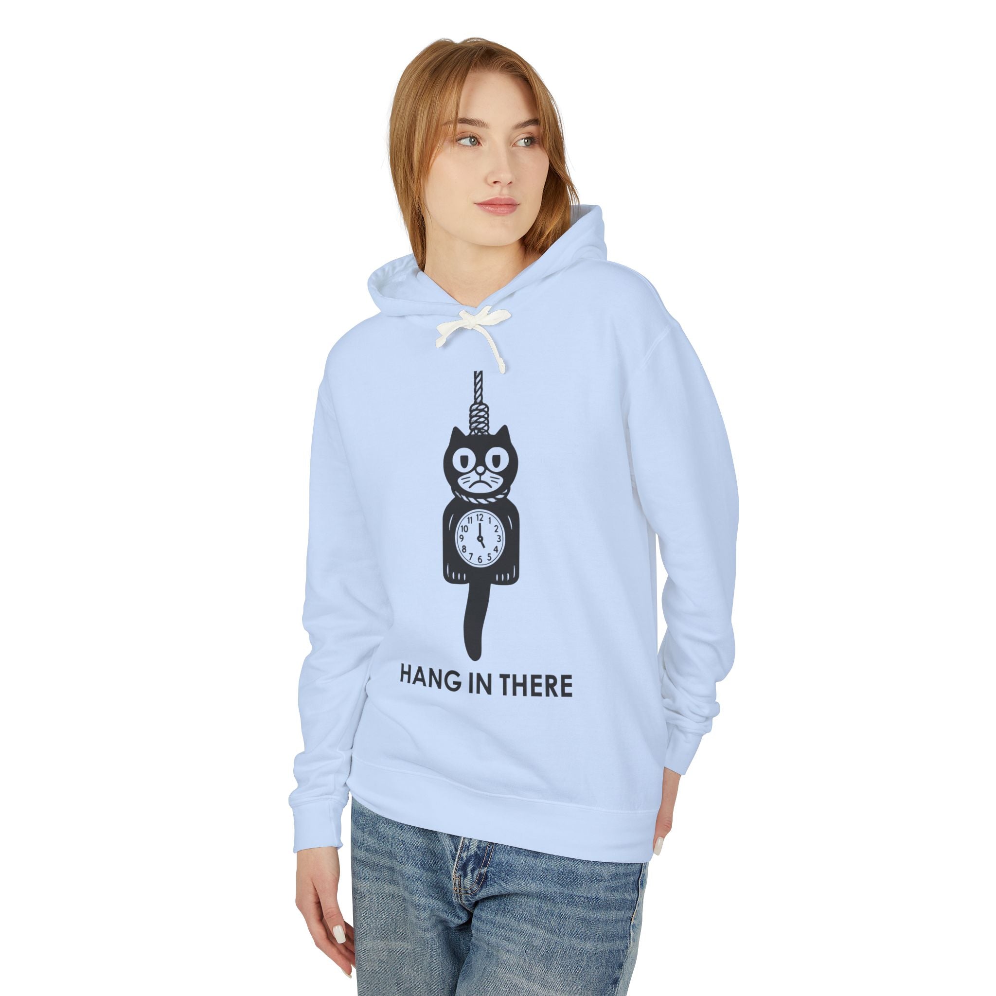 Hang In There Hoodie – Dark Humor Cat Clock Parody Sweatshirt