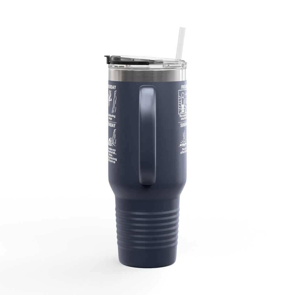 Weekend Cliff Comic Travel Mug – Dark Humor Friday to Monday Survival Tumbler