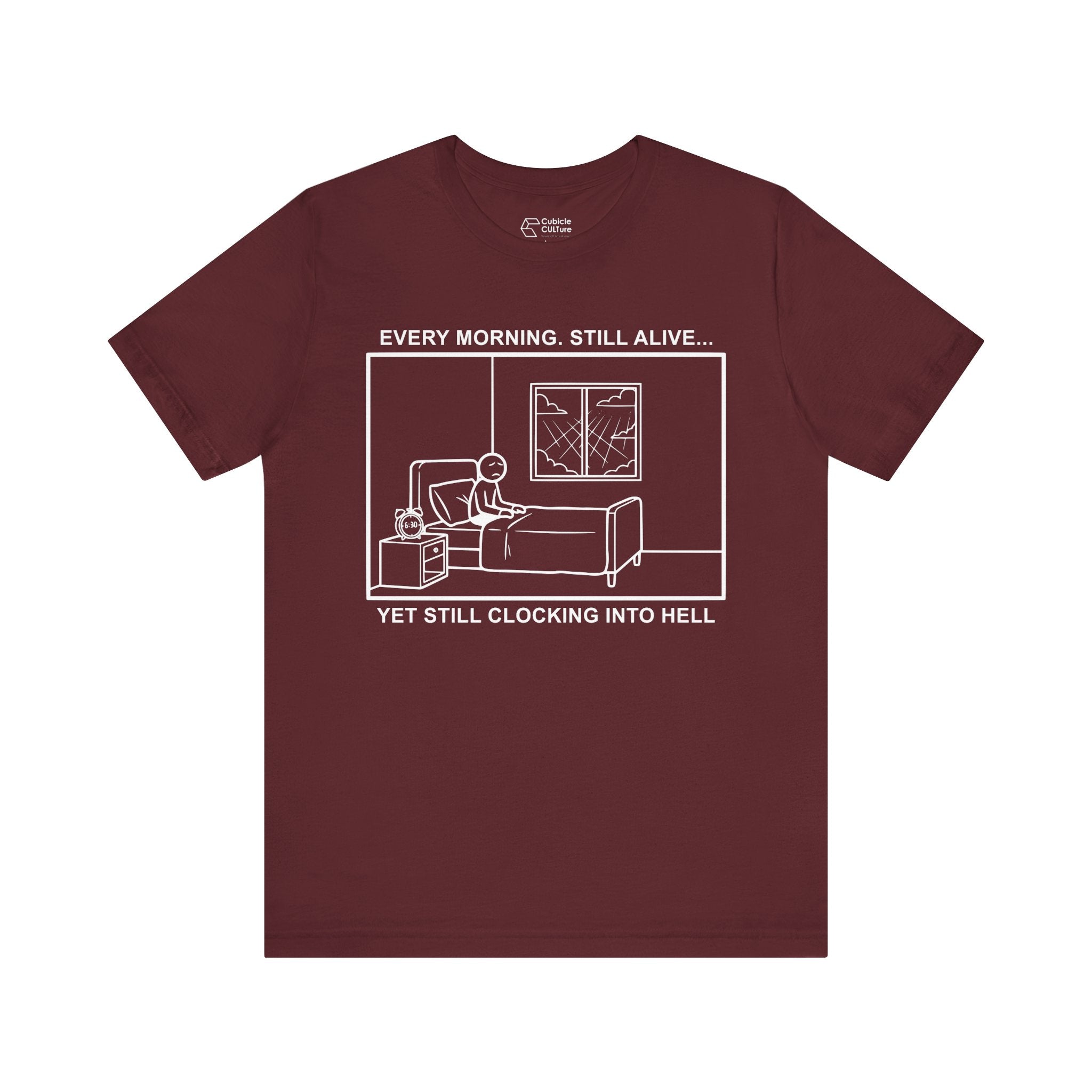 Every Morning — Clocking into Hell T-Shirt – Cliffverse Office Humor Graphic Tee for Corporate Survivors