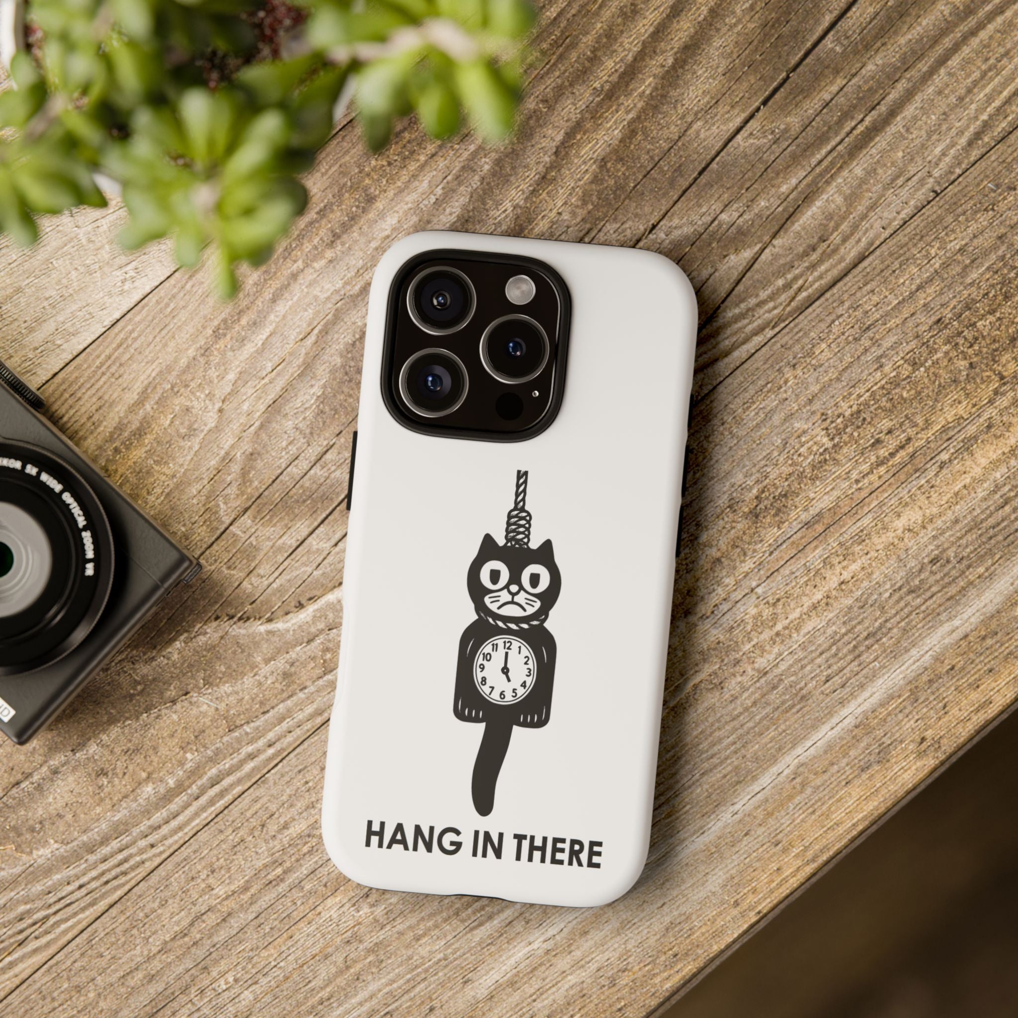 Hang In There Phone Case – Dark Humor Cat Clock Parody Mobile Cover