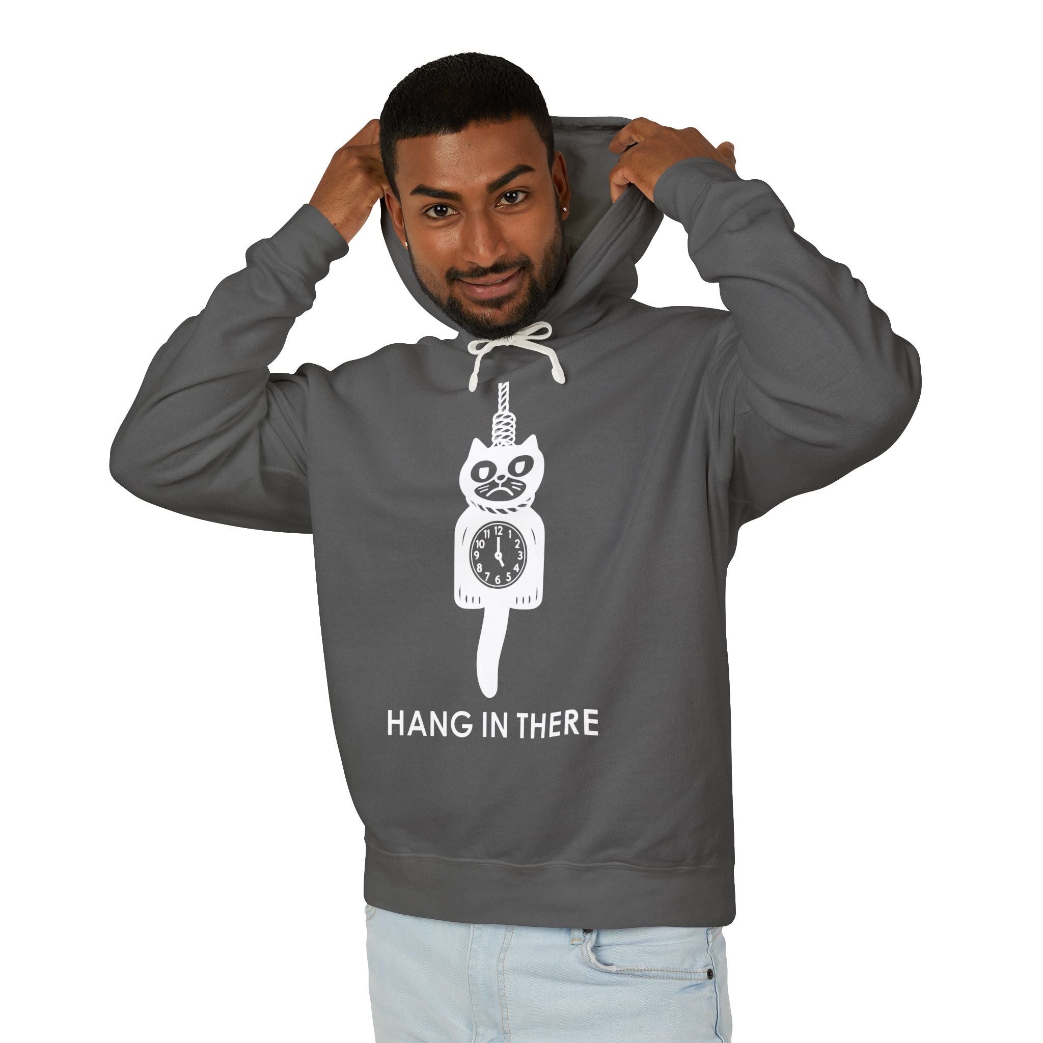 Hang In There Hoodie – Dark Humor Cat Clock Parody Sweatshirt