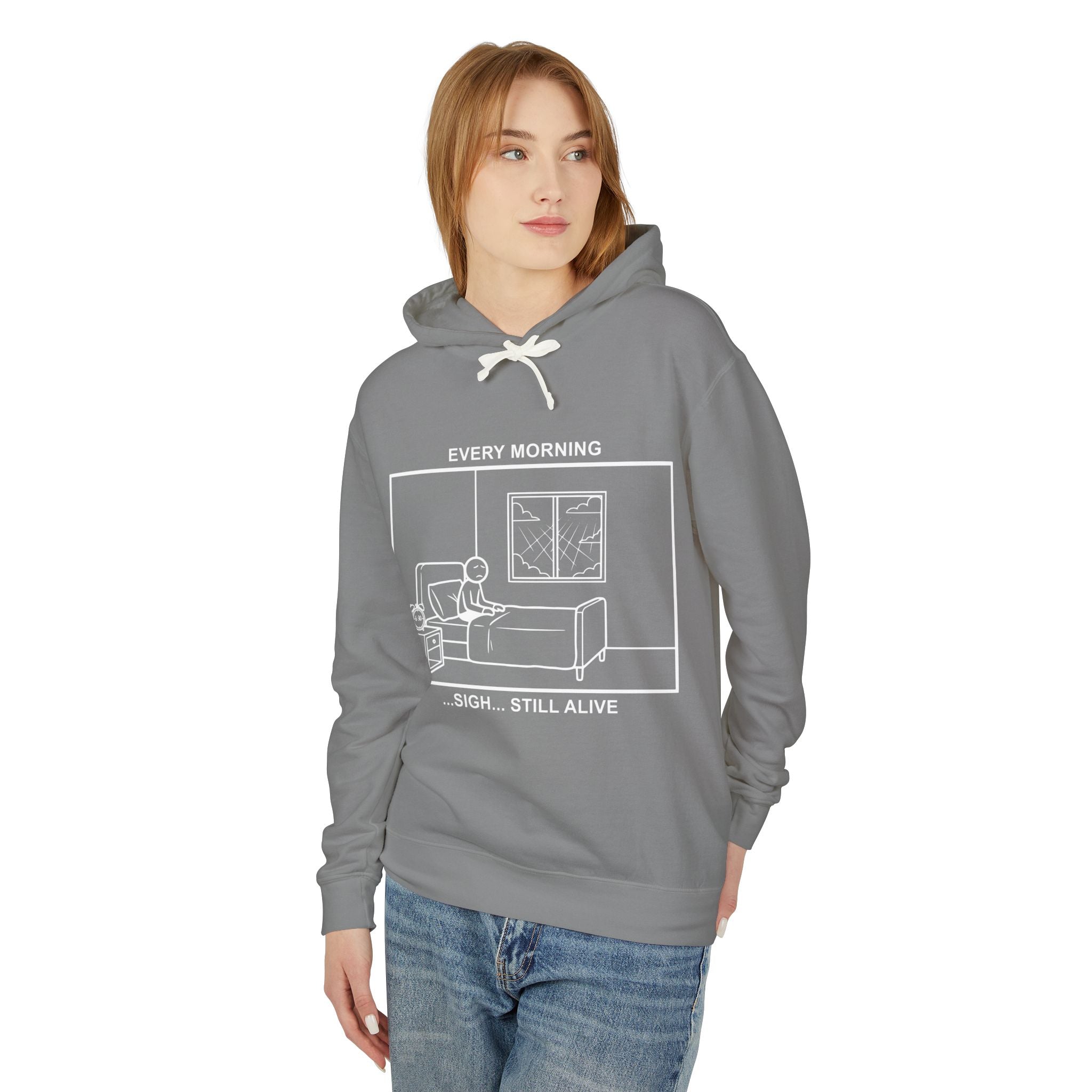 Every Morning — Still Alive Hoodie – Cliffverse Office Humor Hoodie for Corporate Survivors