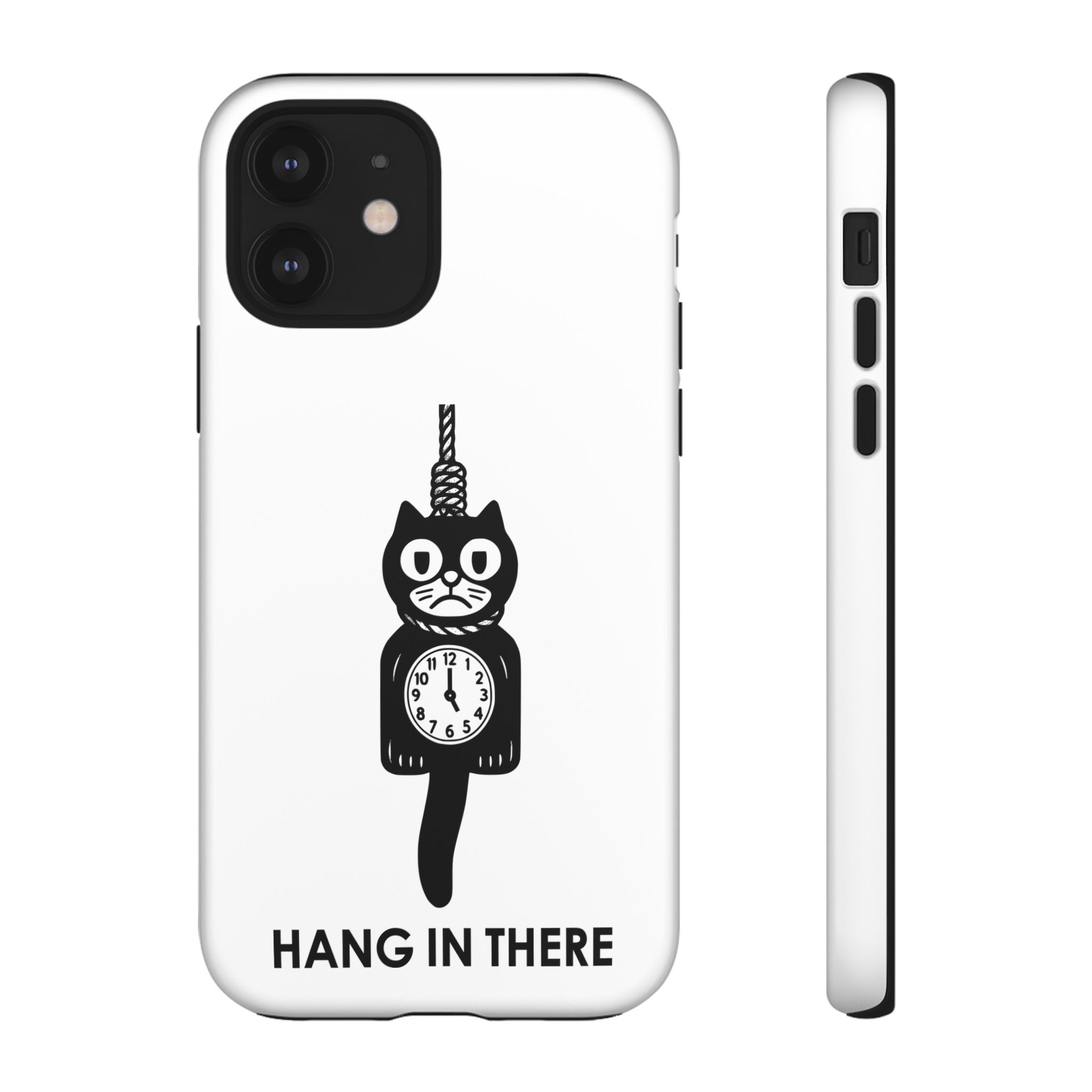 Hang In There Phone Case – Dark Humor Cat Clock Parody Mobile Cover