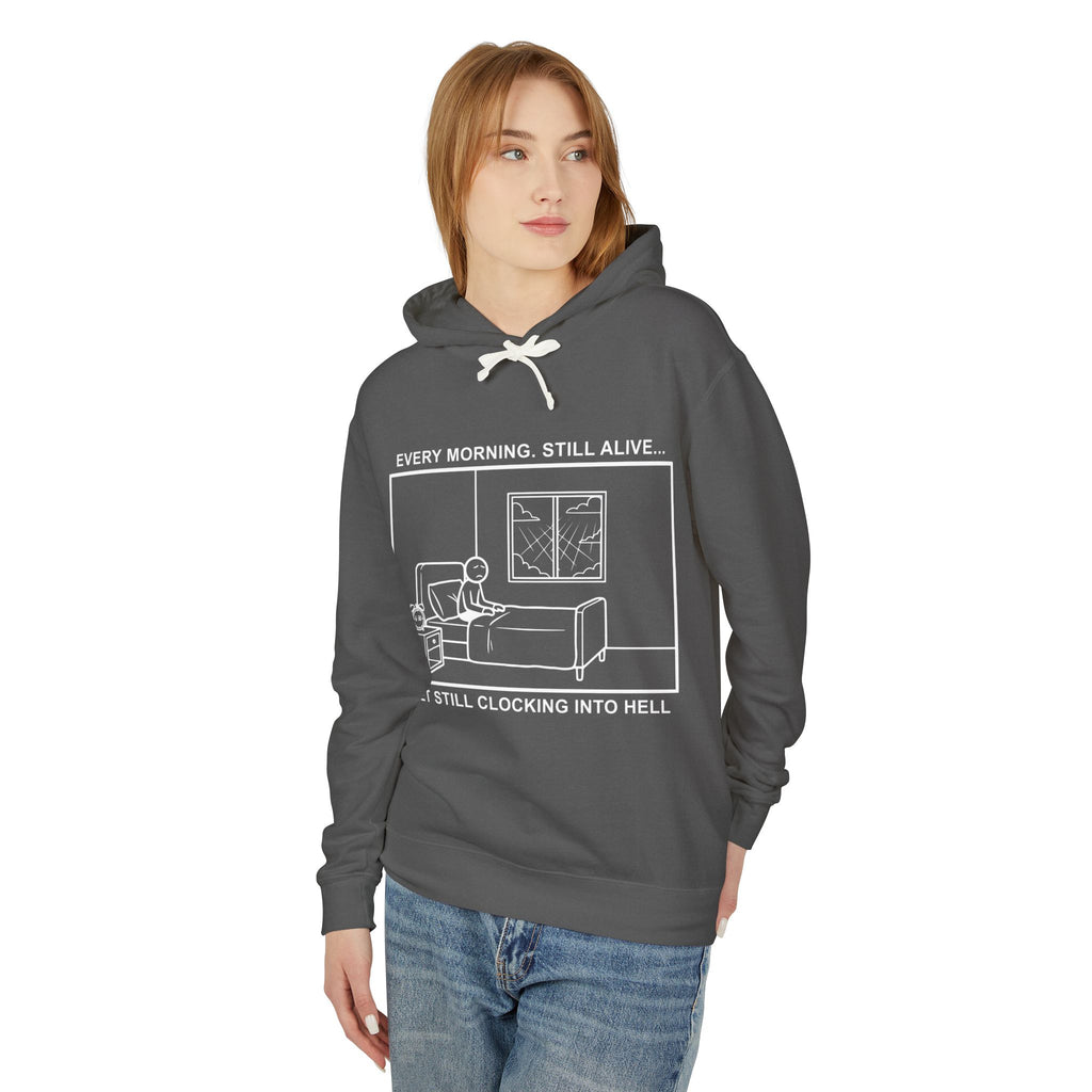 Every Morning — Clocking into Hell – Cliffverse Office Humor Hoodie for Corporate Survivors
