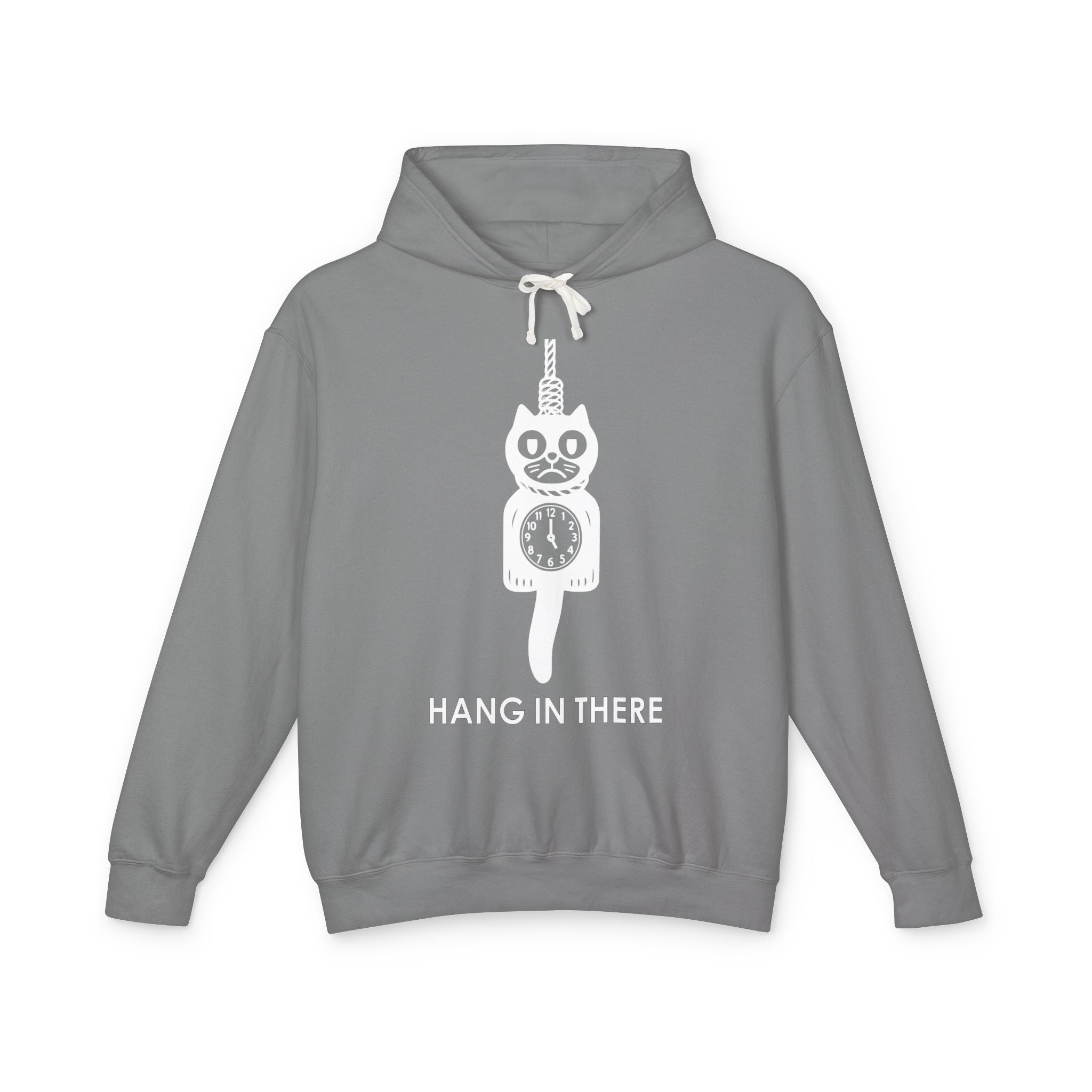 Hang In There Hoodie – Dark Humor Cat Clock Parody Sweatshirt