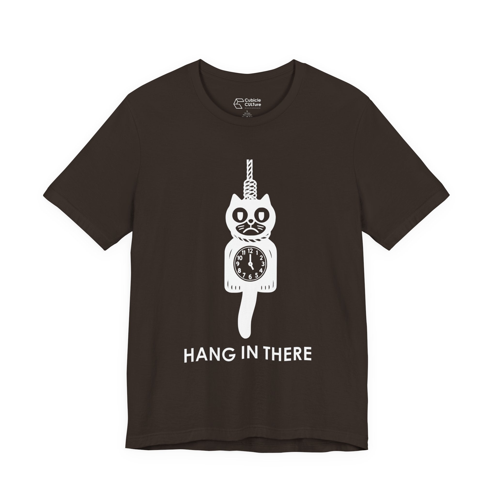 Hang In There T-Shirt – Dark Humor Cat Clock Parody Graphic Tee