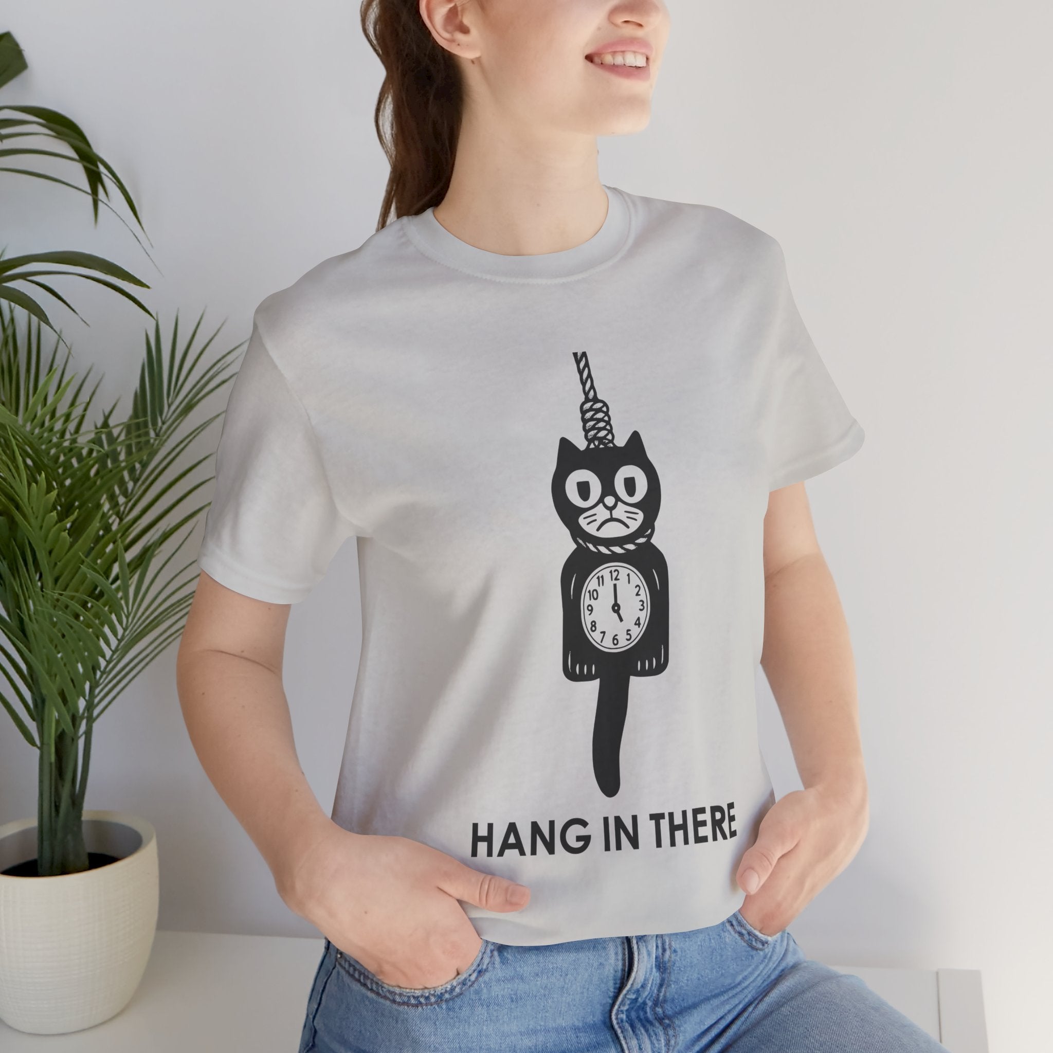 Hang In There T-Shirt – Dark Humor Cat Clock Parody Graphic Tee