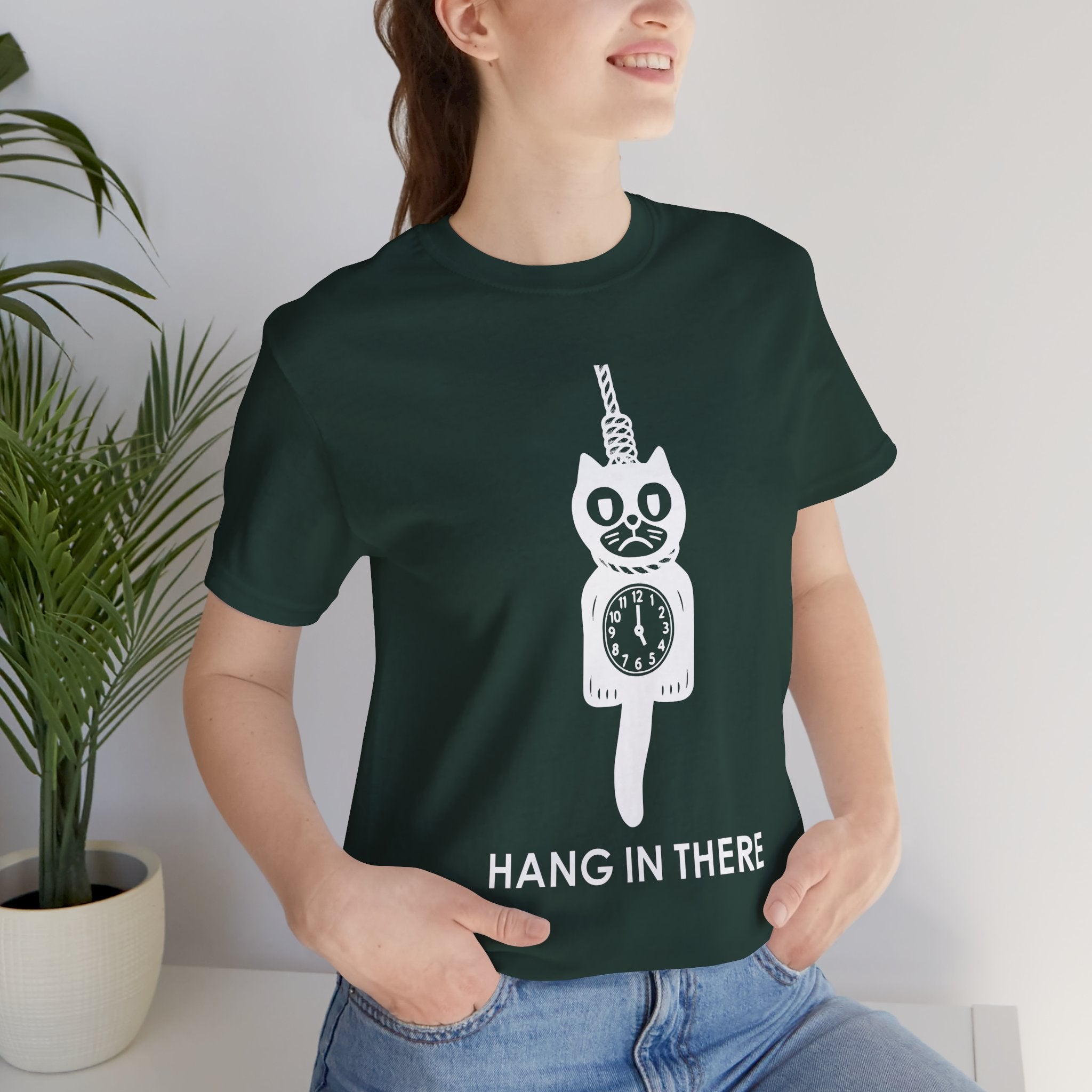 Hang In There T-Shirt – Dark Humor Cat Clock Parody Graphic Tee