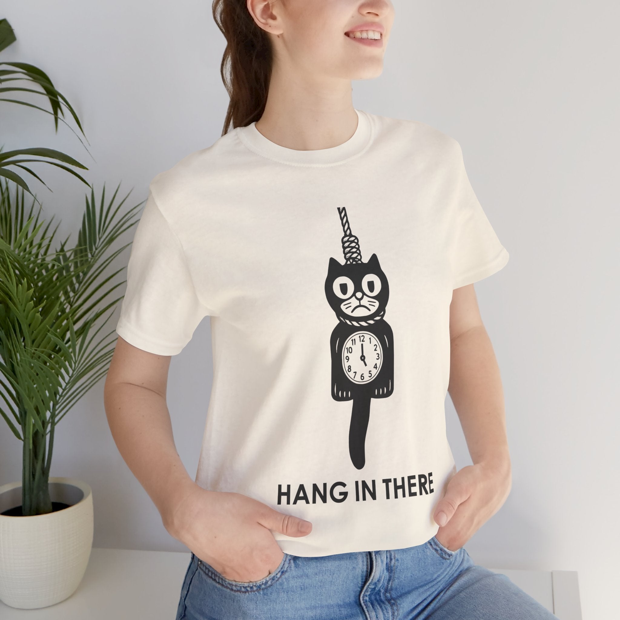 Hang In There T-Shirt – Dark Humor Cat Clock Parody Graphic Tee