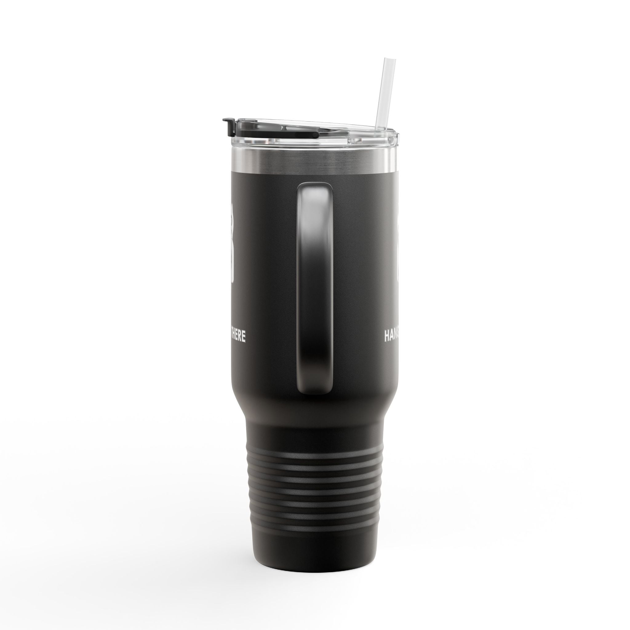 Hang In There Travel Mug – Dark Humor Cat Clock Parody Tumbler