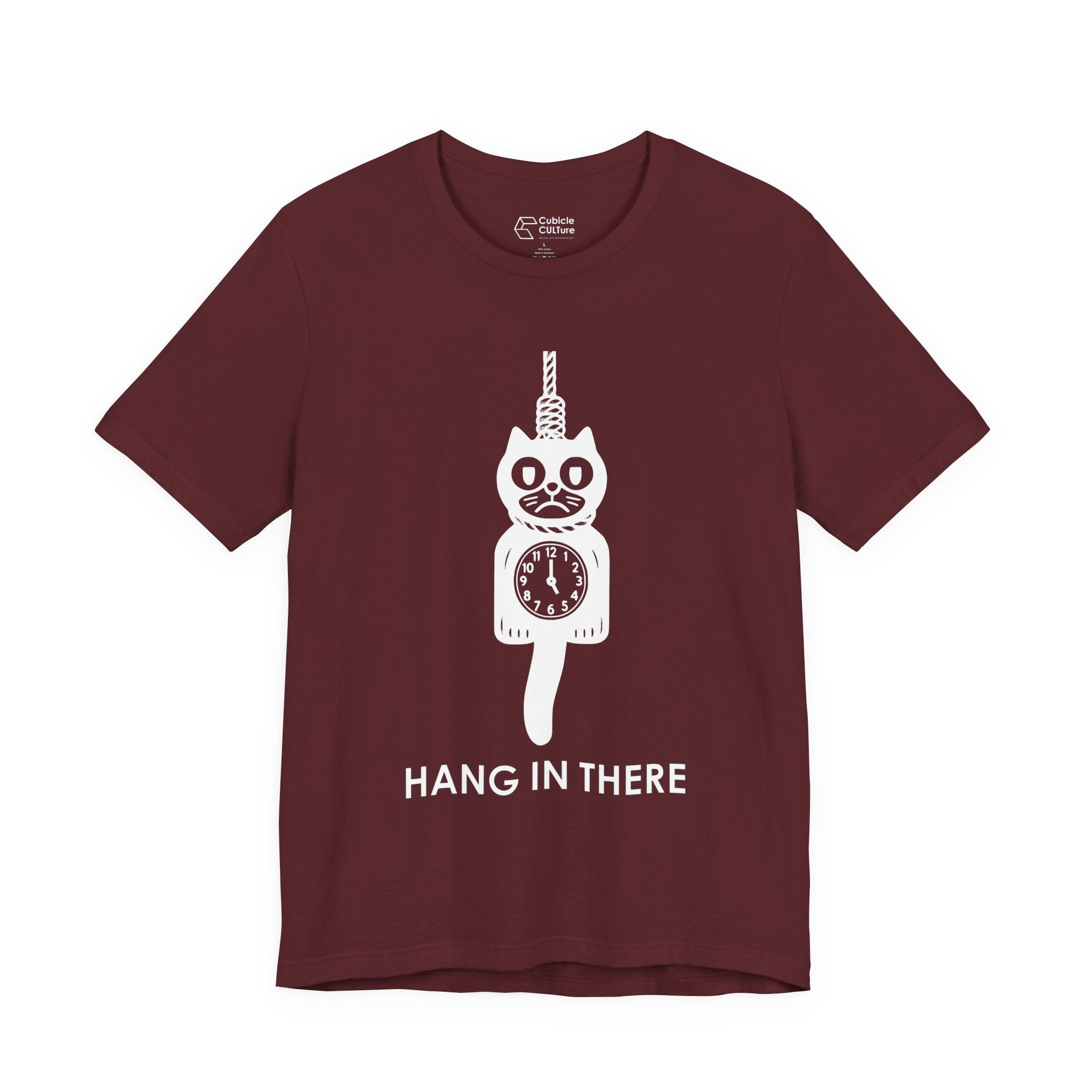 Hang In There T-Shirt – Dark Humor Cat Clock Parody Graphic Tee