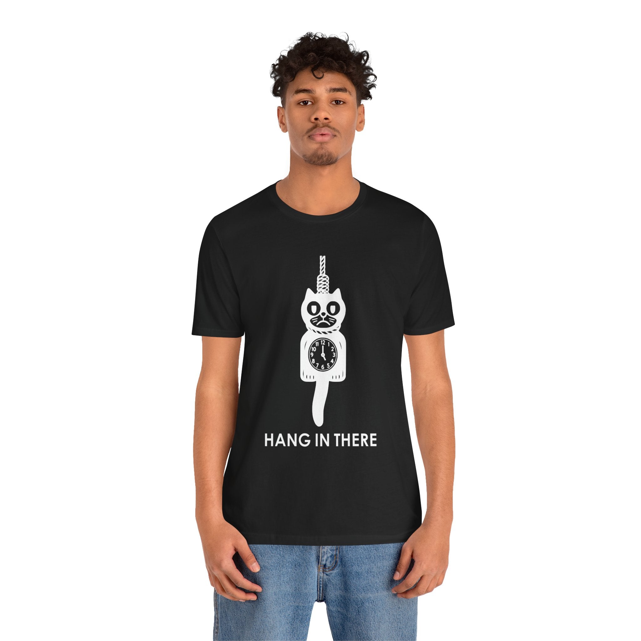Hang In There T-Shirt – Dark Humor Cat Clock Parody Graphic Tee