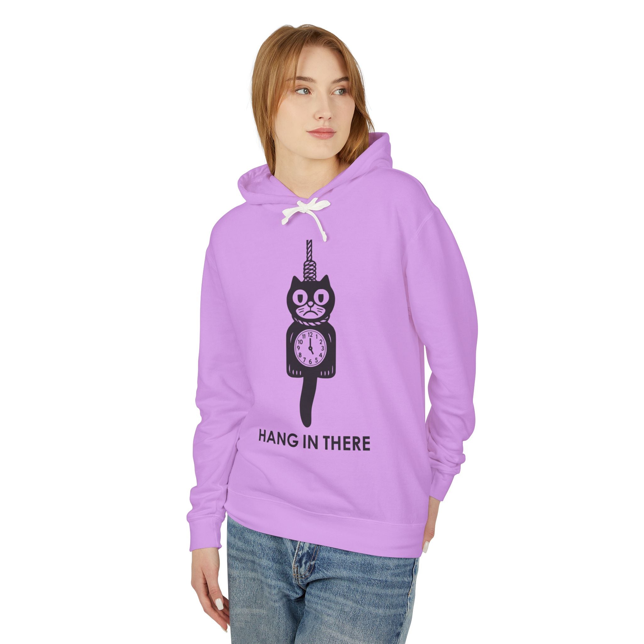 Hang In There Hoodie – Dark Humor Cat Clock Parody Sweatshirt