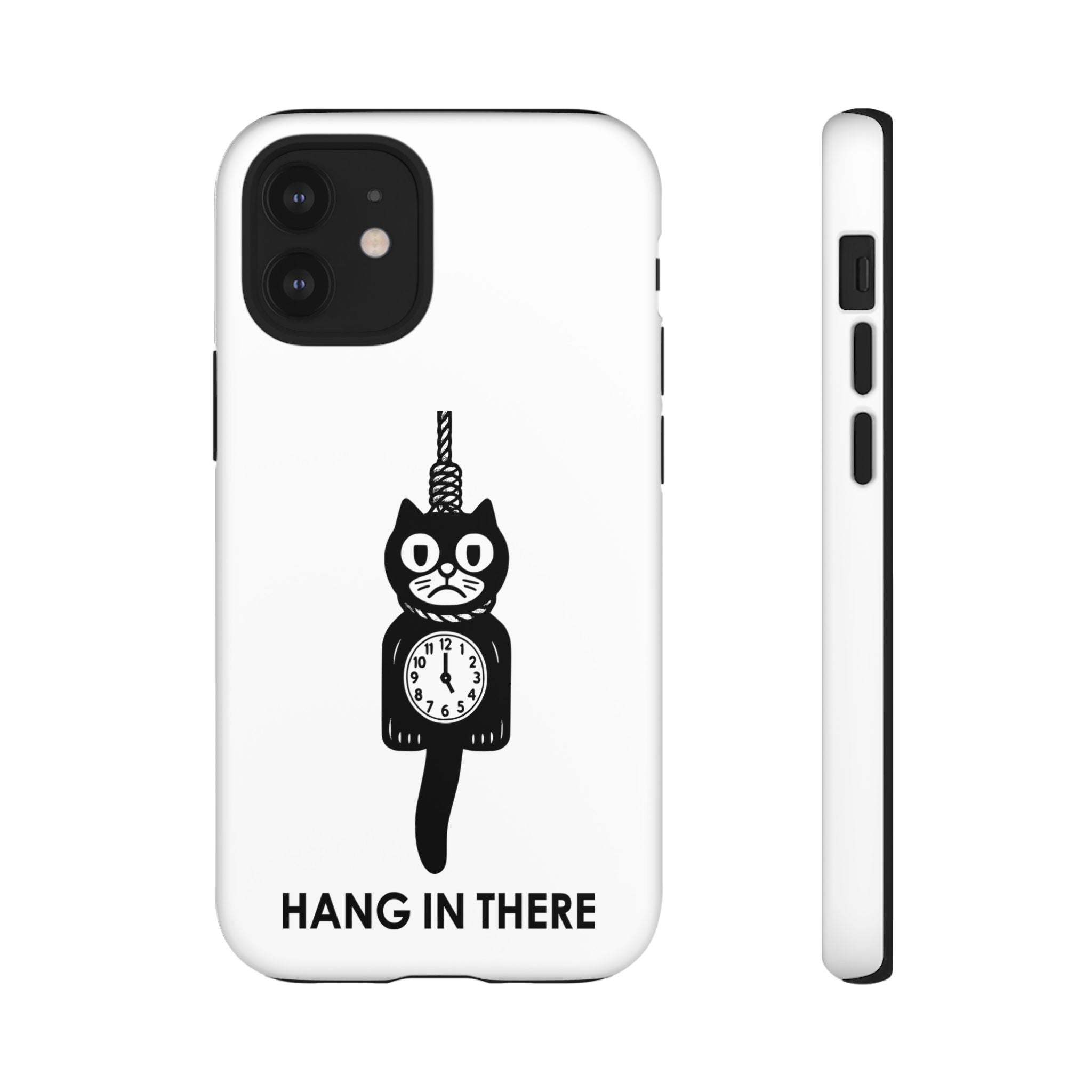 Hang In There Phone Case – Dark Humor Cat Clock Parody Mobile Cover