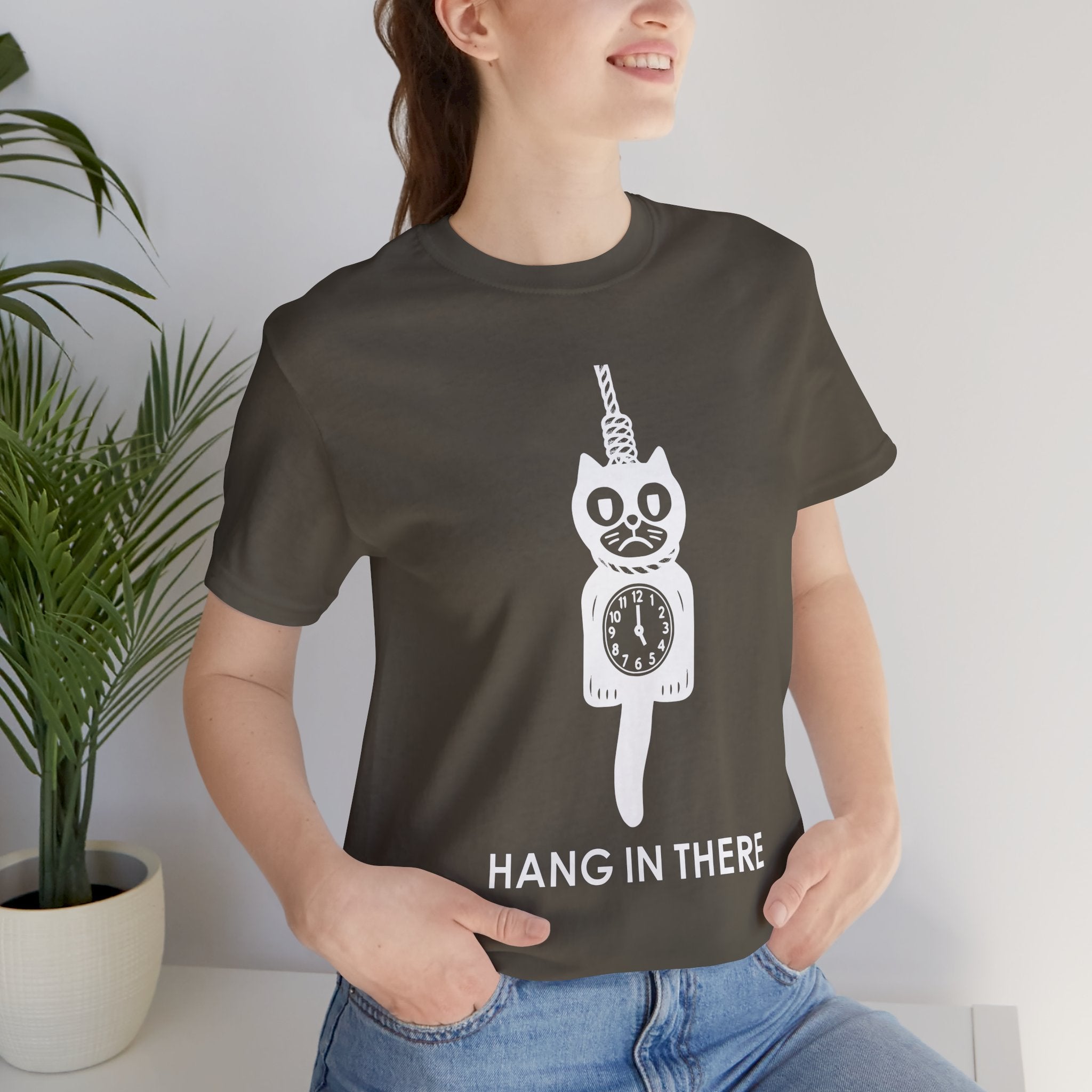 Hang In There T-Shirt – Dark Humor Cat Clock Parody Graphic Tee