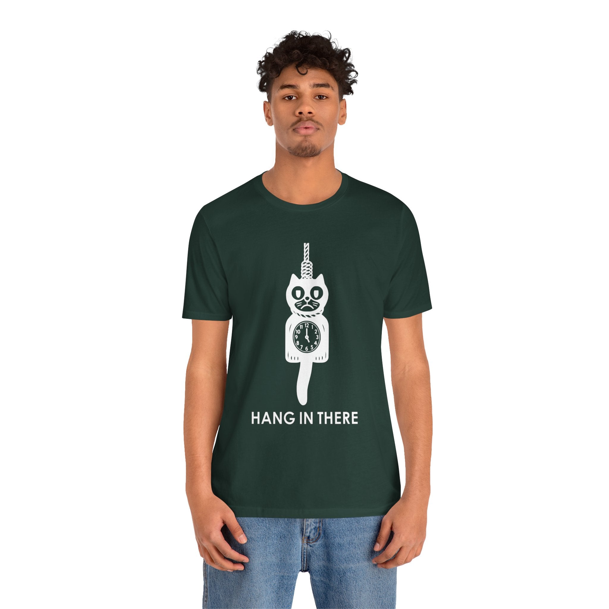 Hang In There T-Shirt – Dark Humor Cat Clock Parody Graphic Tee