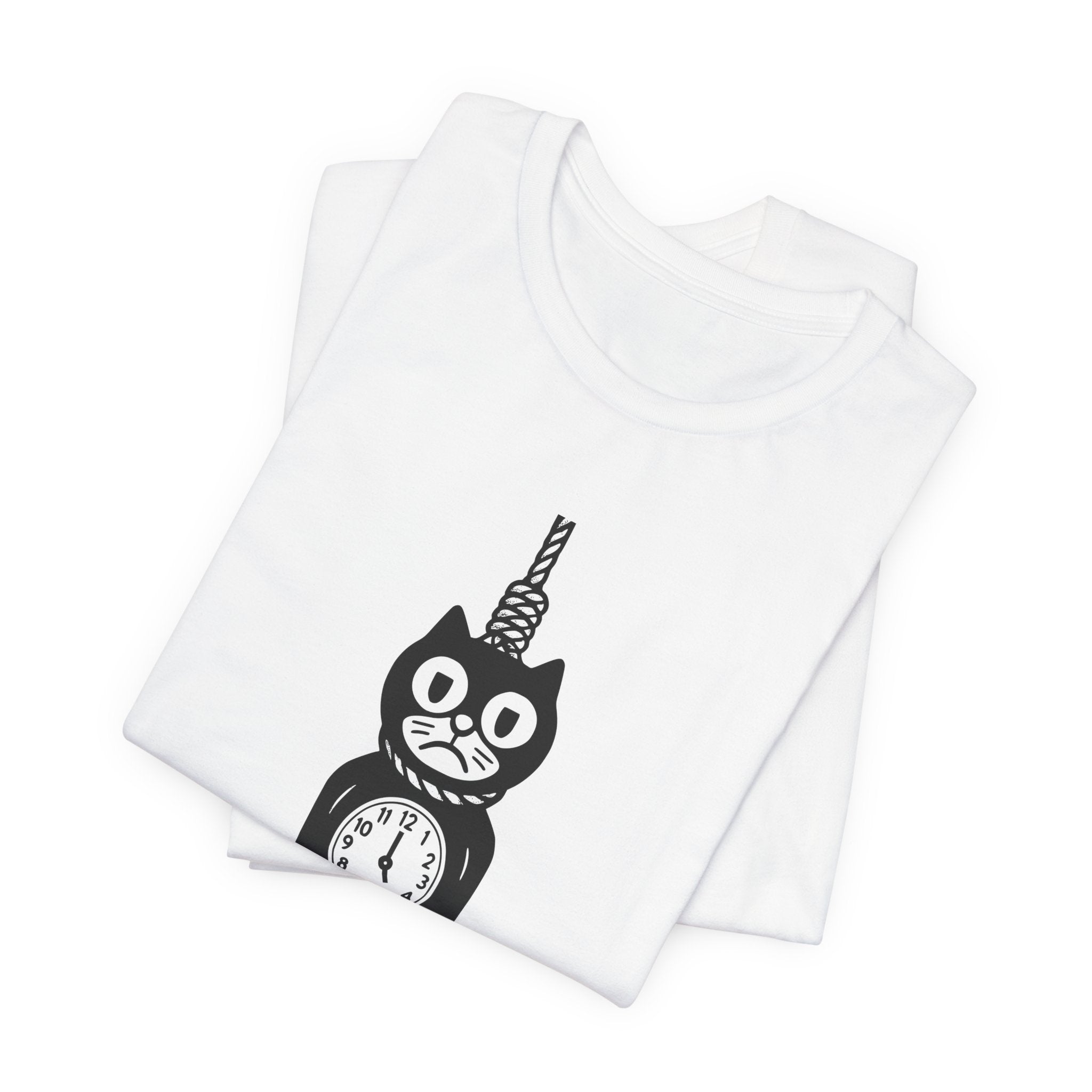 Hang In There T-Shirt – Dark Humor Cat Clock Parody Graphic Tee