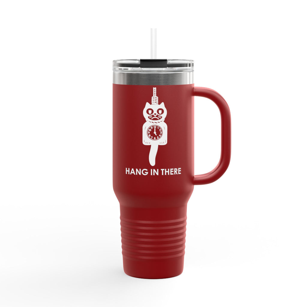 Hang In There Travel Mug – Dark Humor Cat Clock Parody Tumbler
