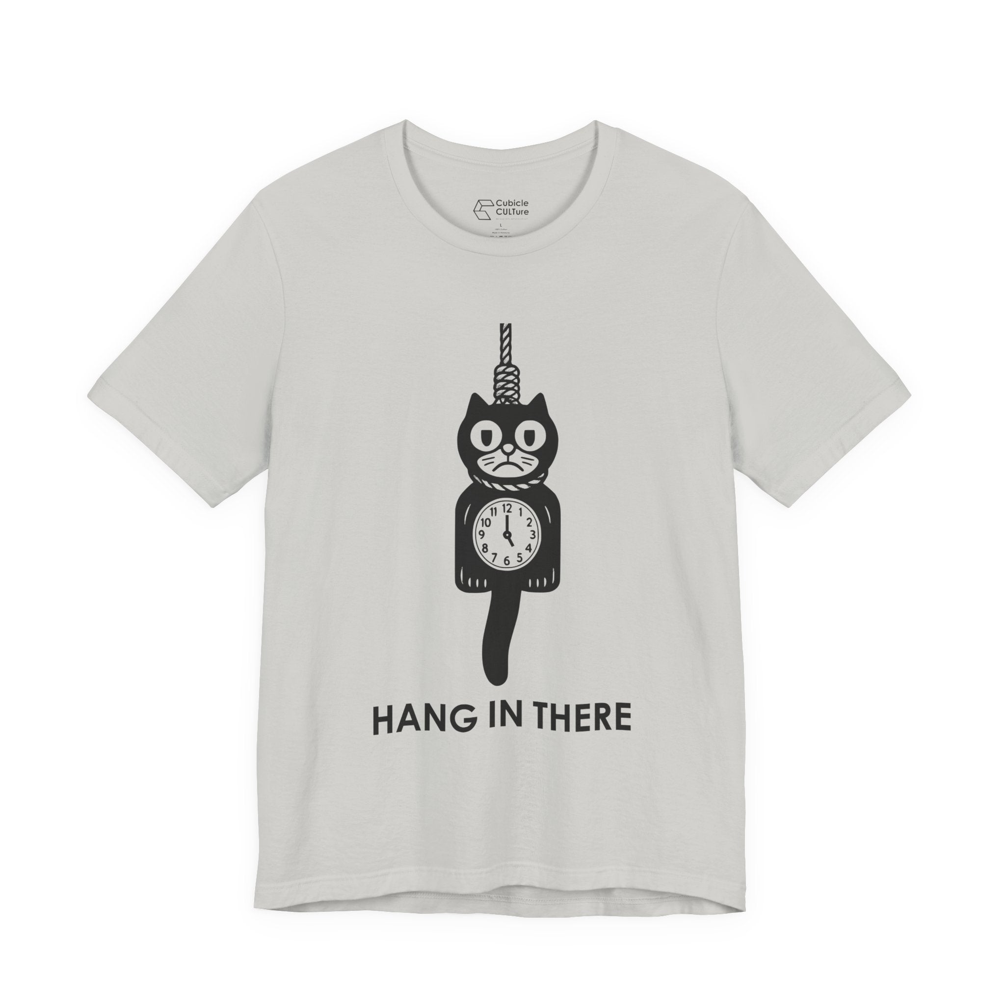 Hang In There T-Shirt – Dark Humor Cat Clock Parody Graphic Tee