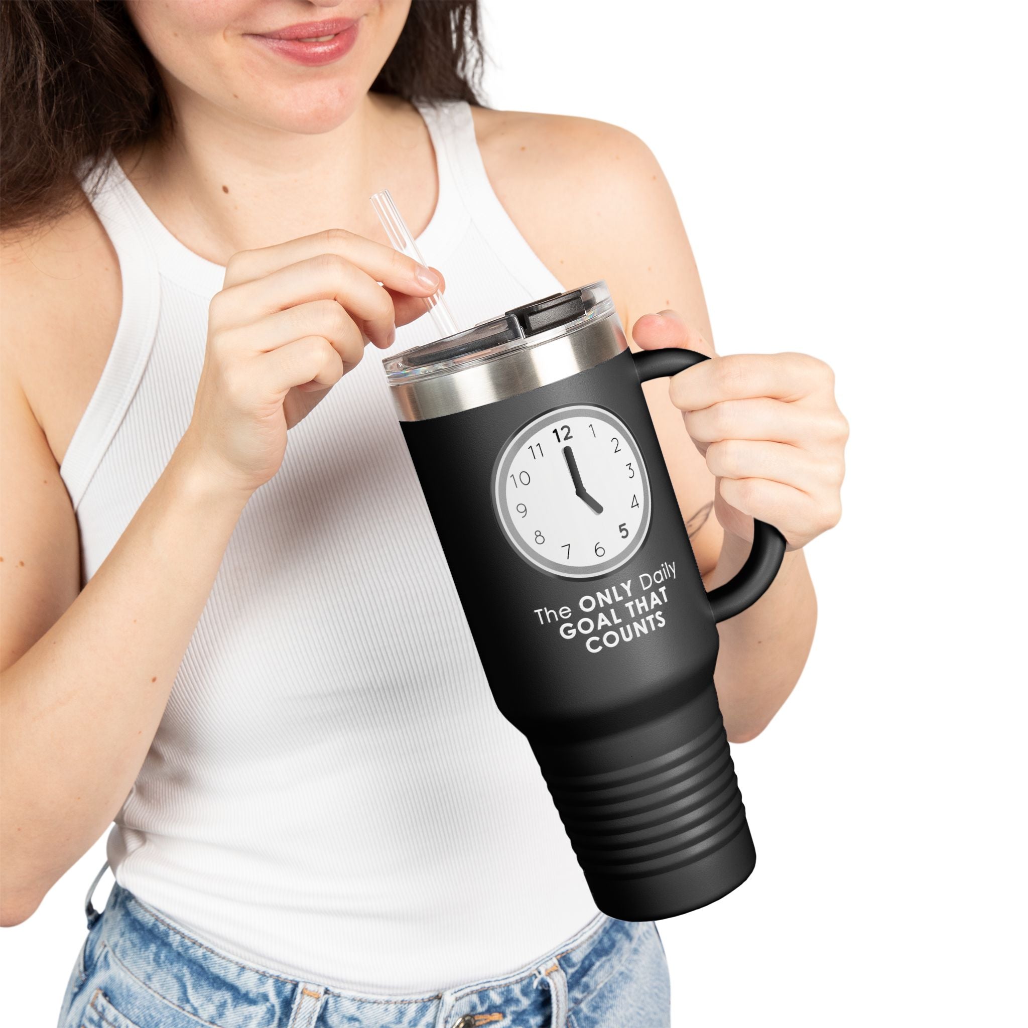 5 O’Clock Daily Goal Travel Mug – Dark Humor Office Survival Tumbler
