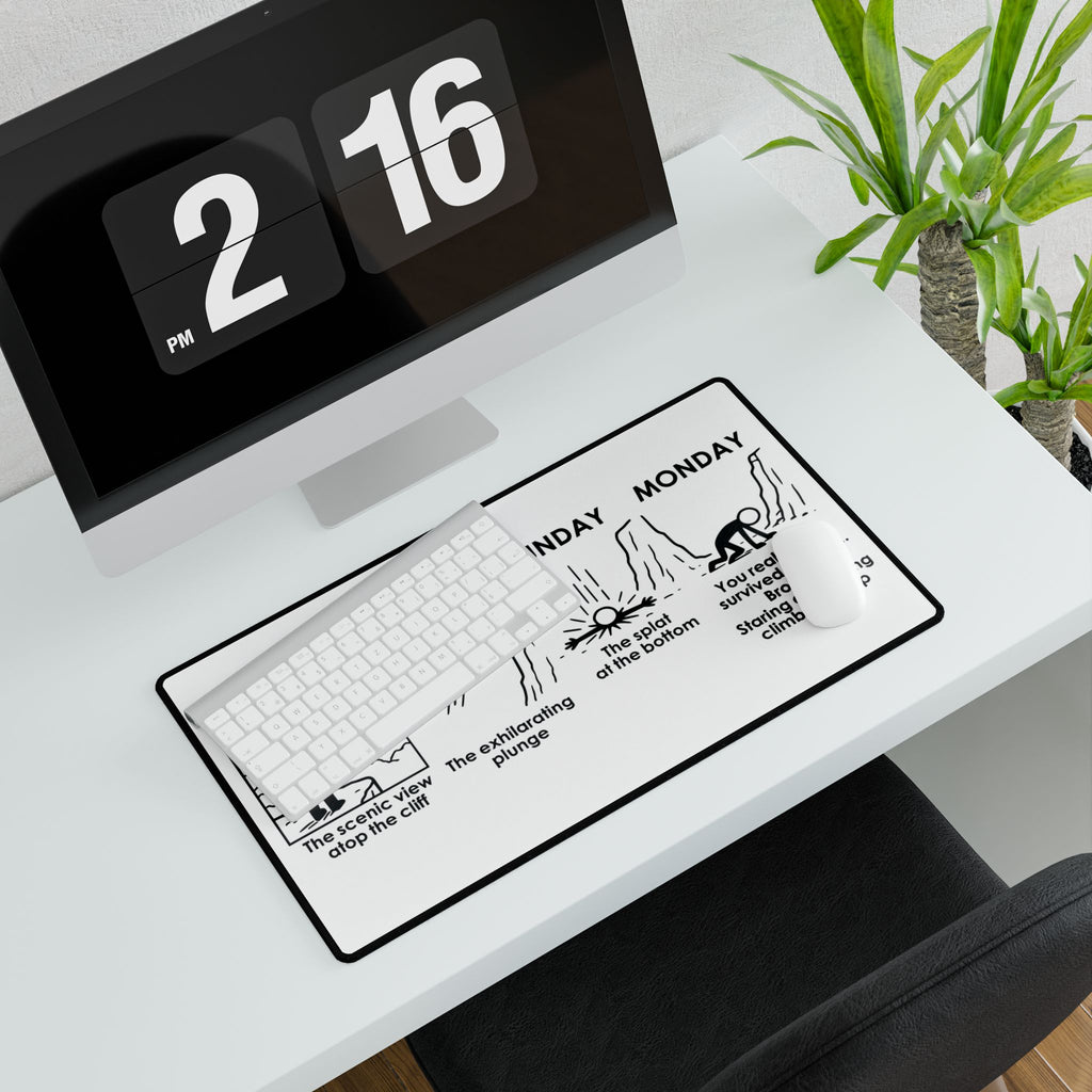 Weekend Cliff Comic Desk Mat – Dark Humor Friday to Monday Survival Office Accessory
