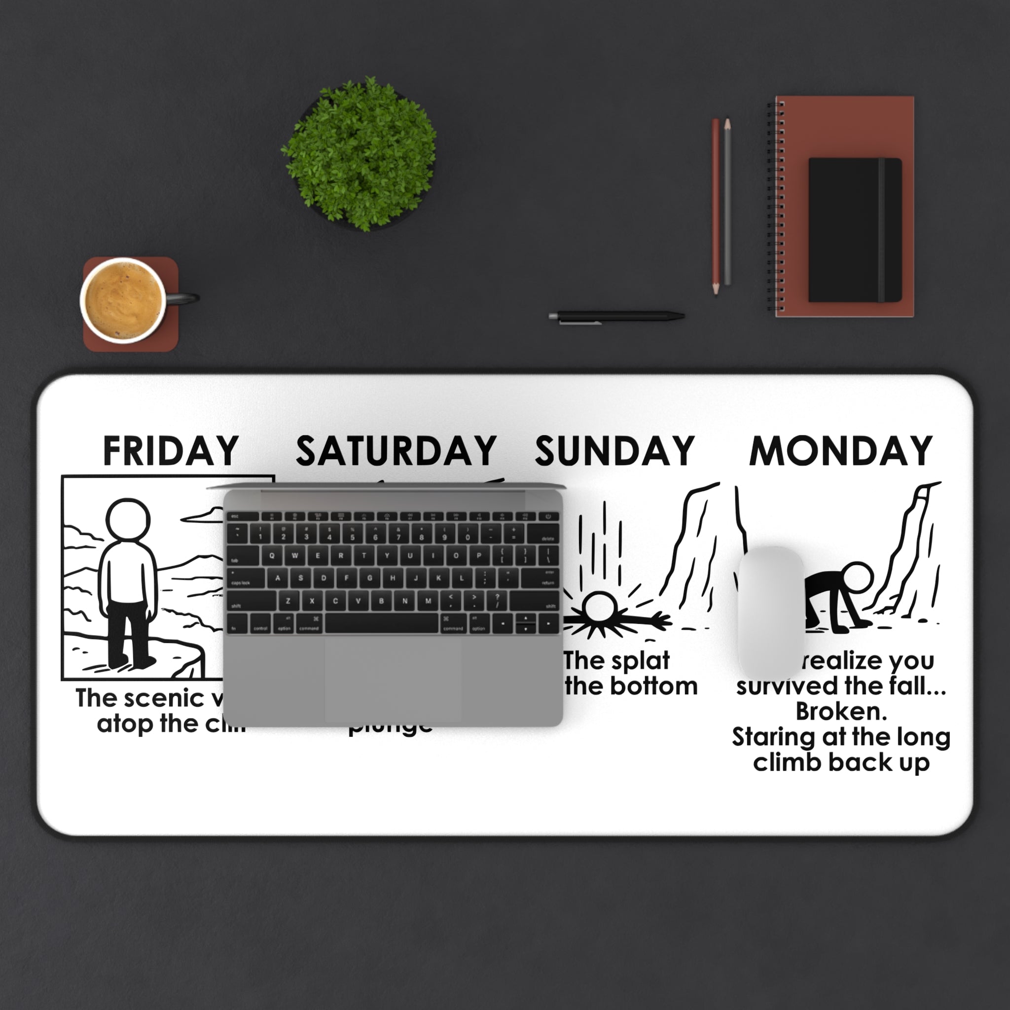 Weekend Cliff Comic Mouse Pad – Dark Humor Friday to Monday Survival Desk Pad