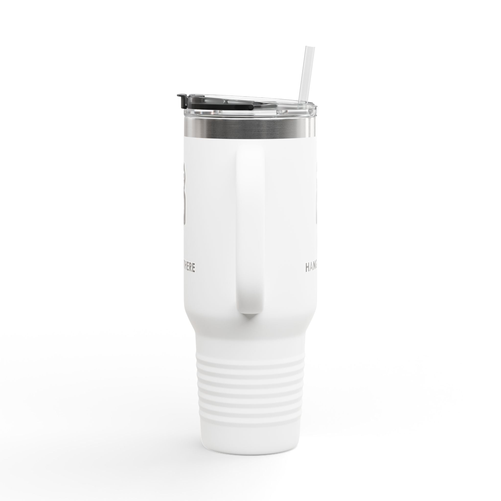 Hang In There Travel Mug – Dark Humor Cat Clock Parody Tumbler