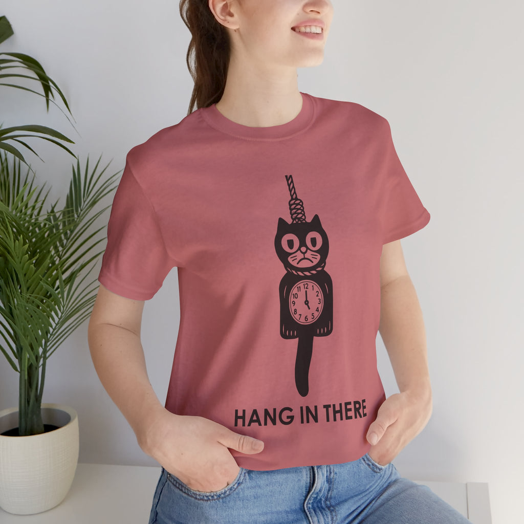Hang In There T-Shirt – Dark Humor Cat Clock Parody Graphic Tee