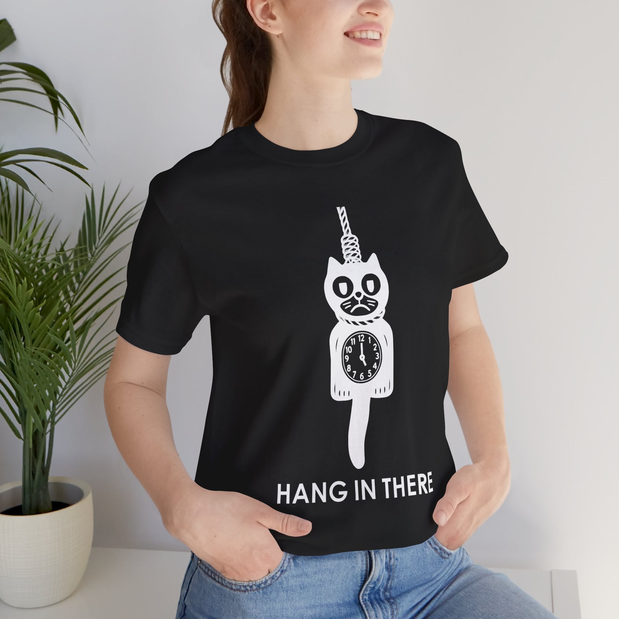 Hang In There T-Shirt – Dark Humor Cat Clock Parody Graphic Tee