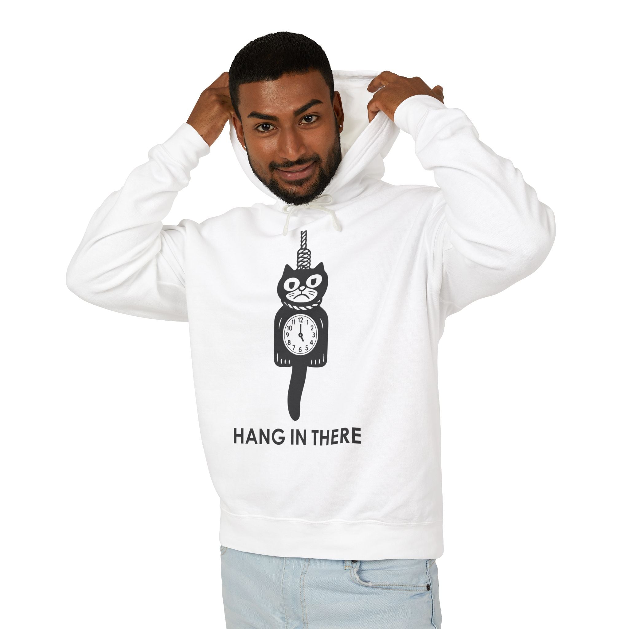 Hang In There Hoodie – Dark Humor Cat Clock Parody Sweatshirt