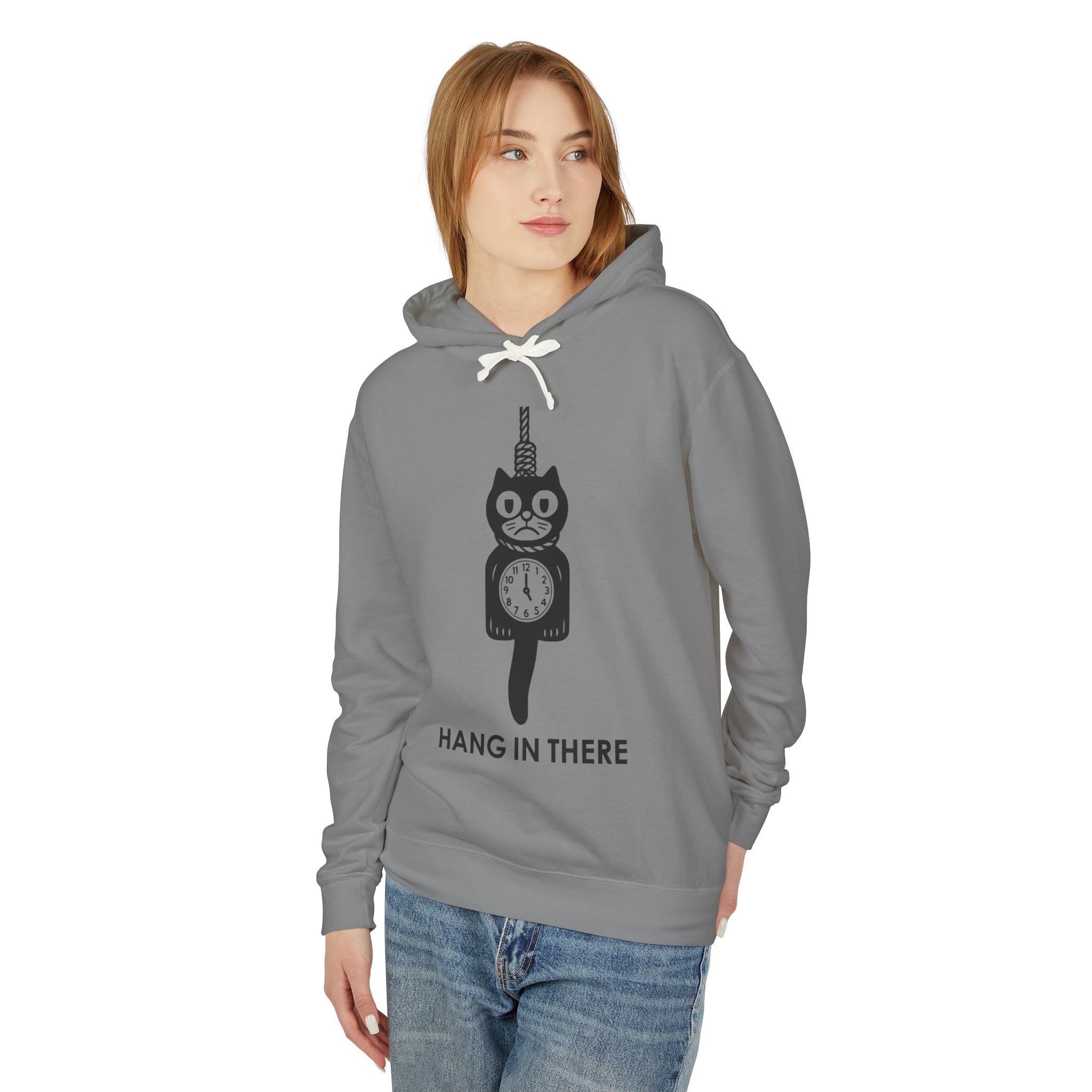 Hang In There Hoodie – Dark Humor Cat Clock Parody Sweatshirt