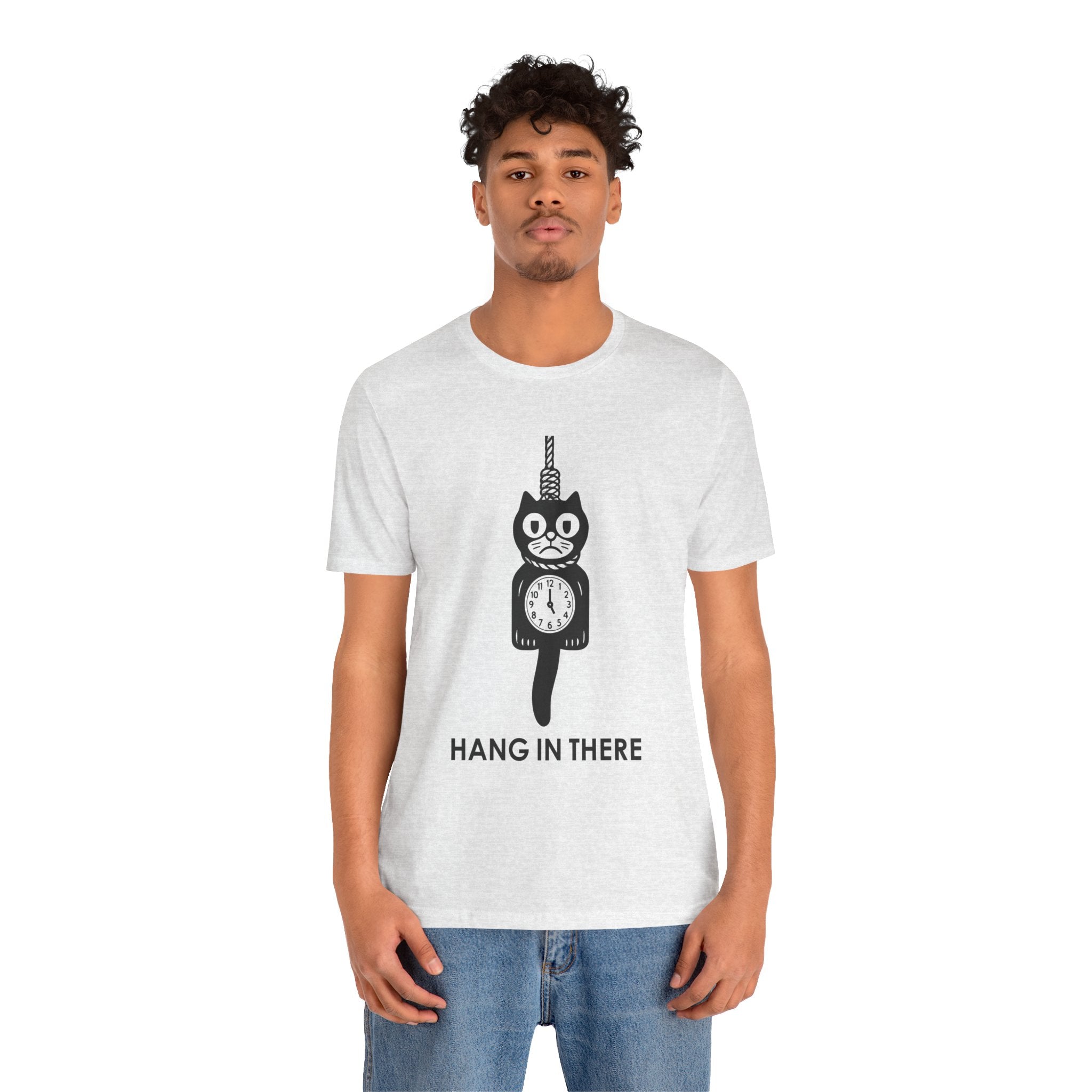 Hang In There T-Shirt – Dark Humor Cat Clock Parody Graphic Tee