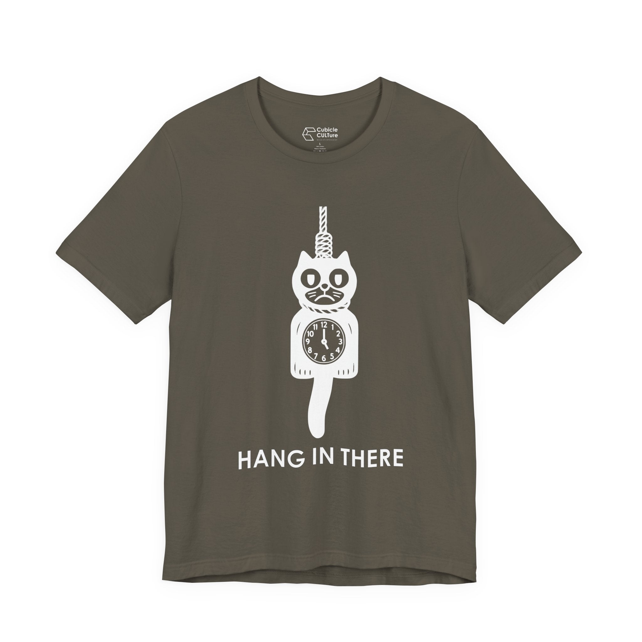 Hang In There T-Shirt – Dark Humor Cat Clock Parody Graphic Tee