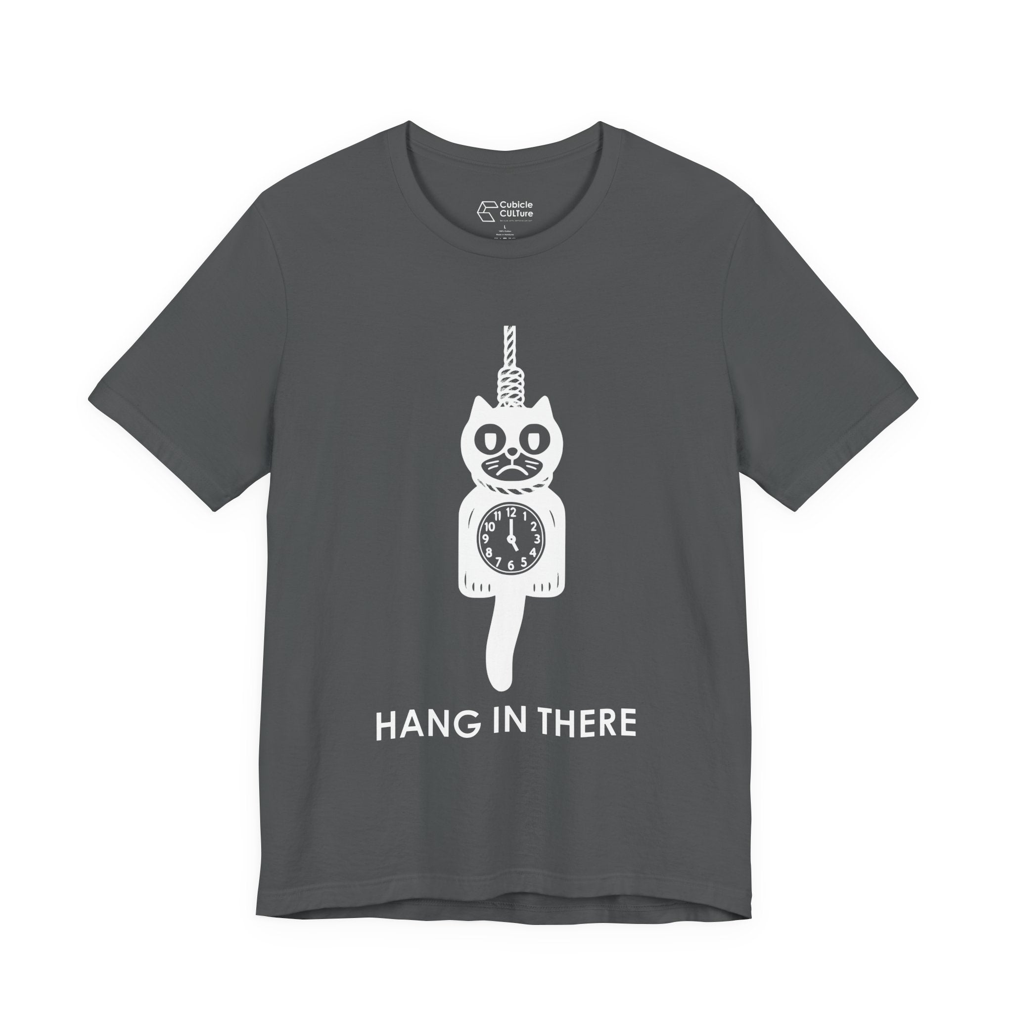 Hang In There T-Shirt – Dark Humor Cat Clock Parody Graphic Tee